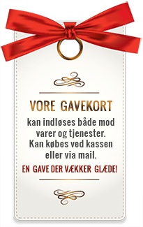 VORE  GAVEKORT kan indløses både mod varer og tjenester. Kan købes ved kassen eller via mail.